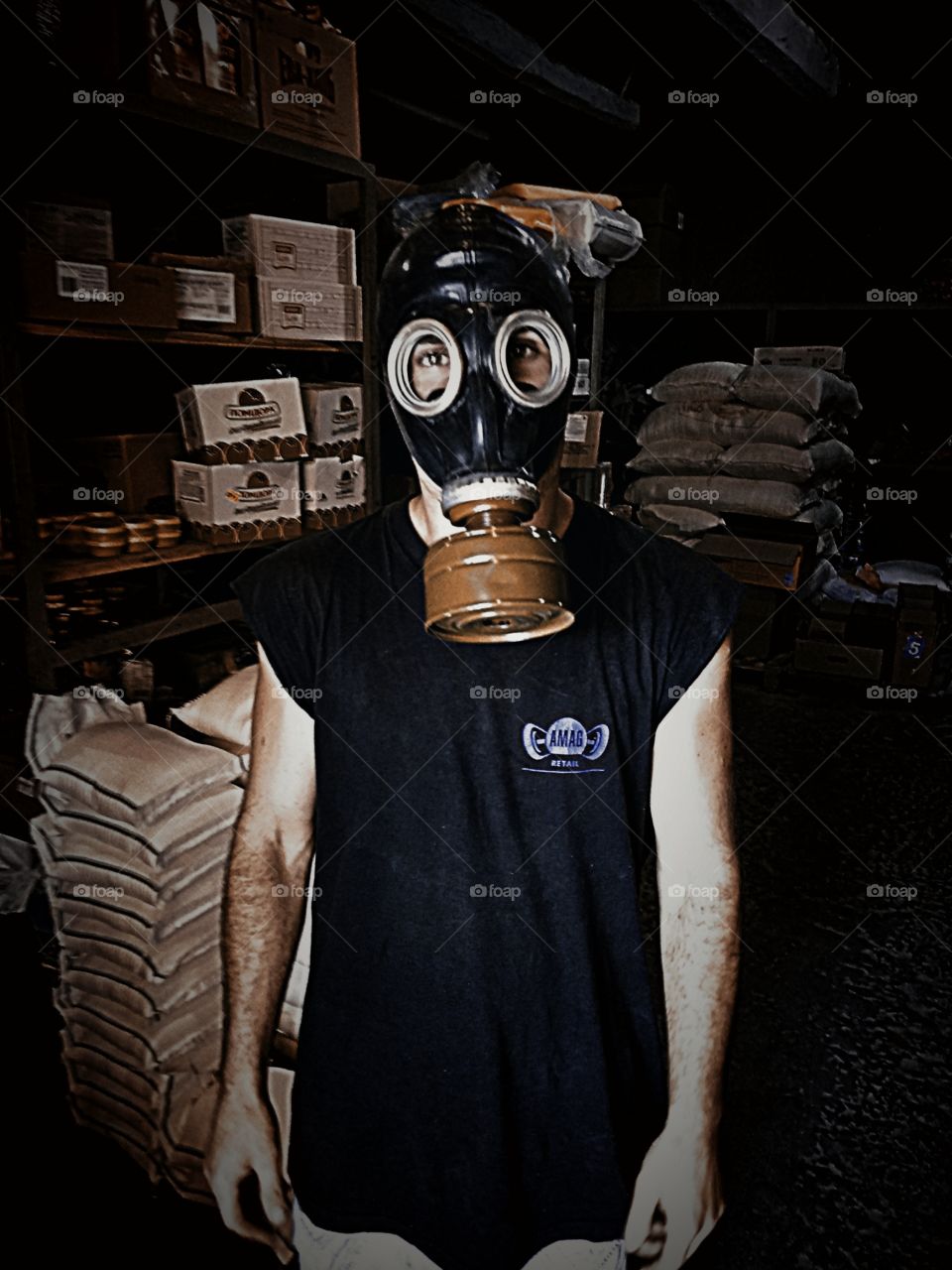 a guy in a gas mask