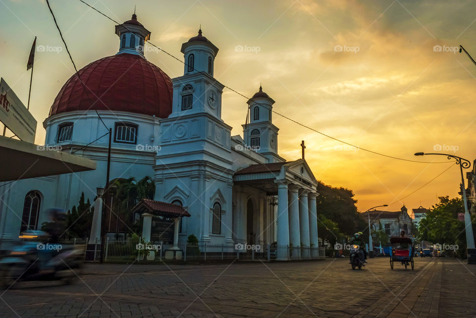 The blenduk church with sunrise sky