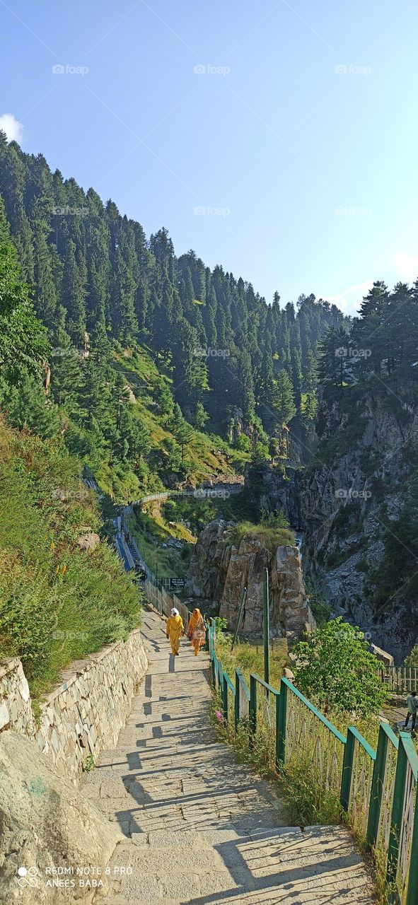 Footpath way for visitors of Aharbhal Water fall in Shopian kashmir