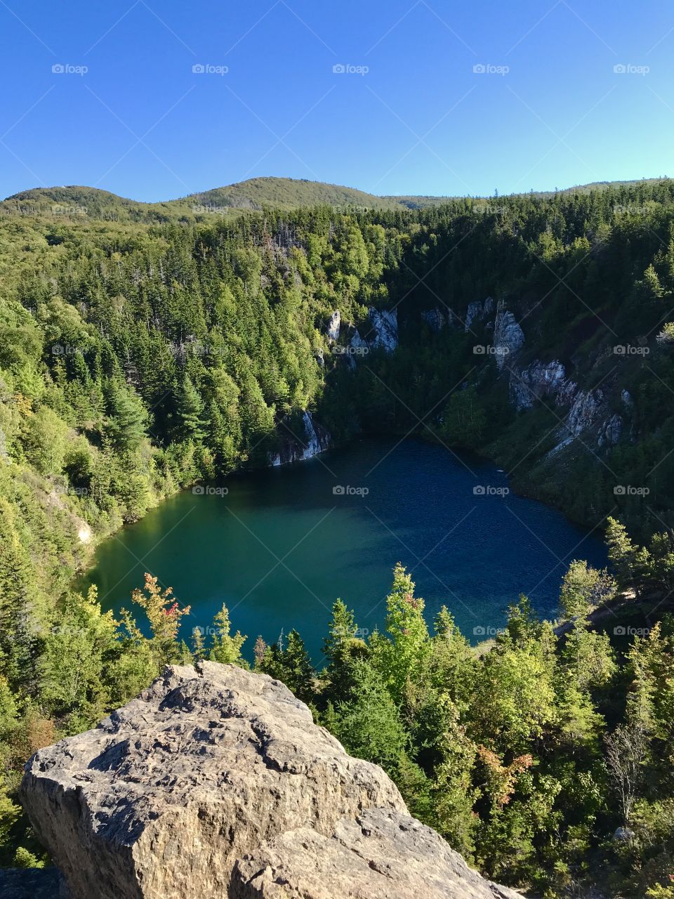 Aerial view of a gypsum mine that formed a lake. Captured on a hike in Cape Breton, Nova Scotia.
