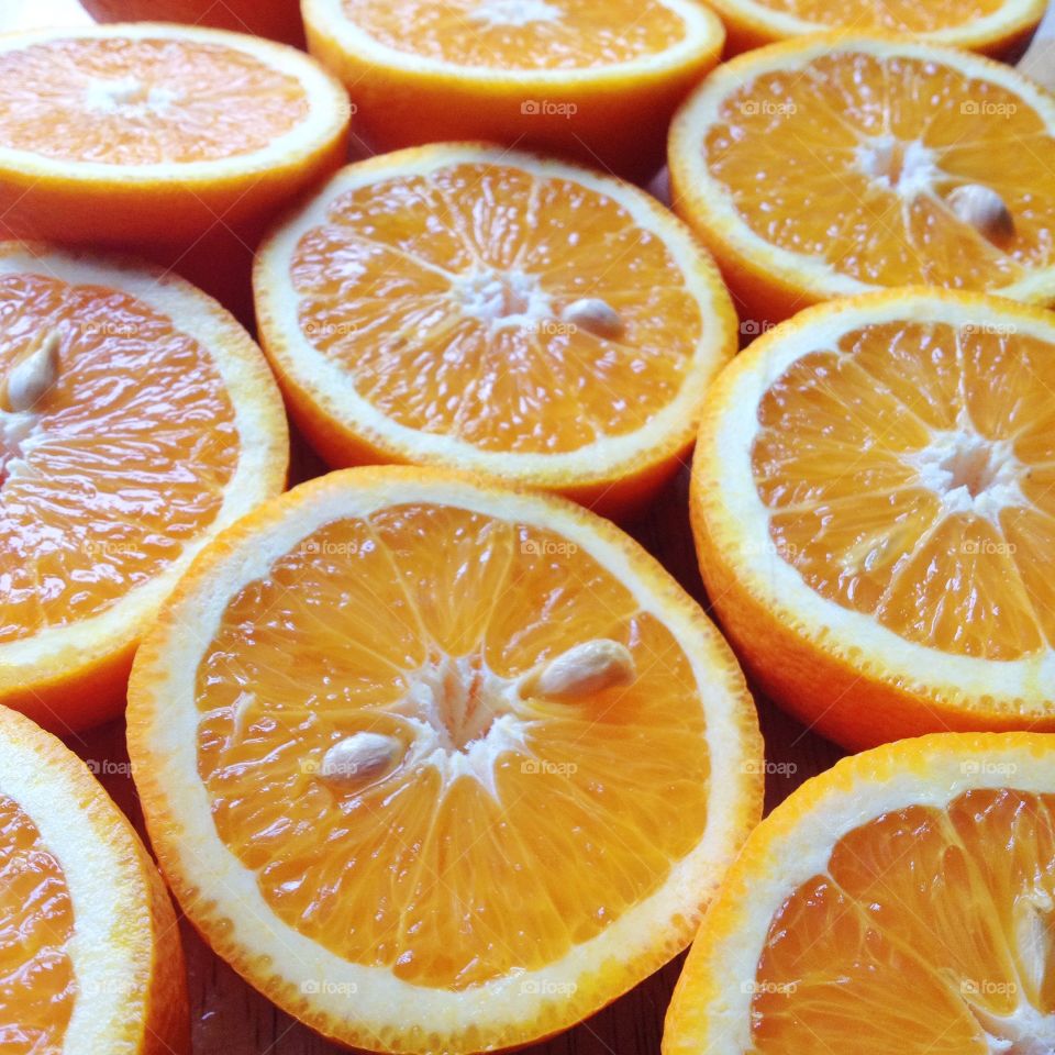 Oranges. Close up of Oranges halved