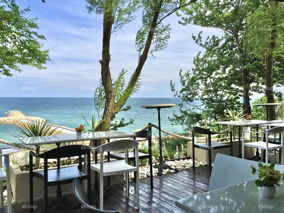 Empty restaurant on the beach 