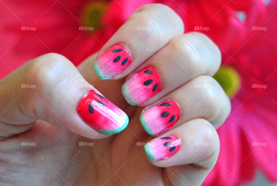 watermelon nail art, fruity nail polish