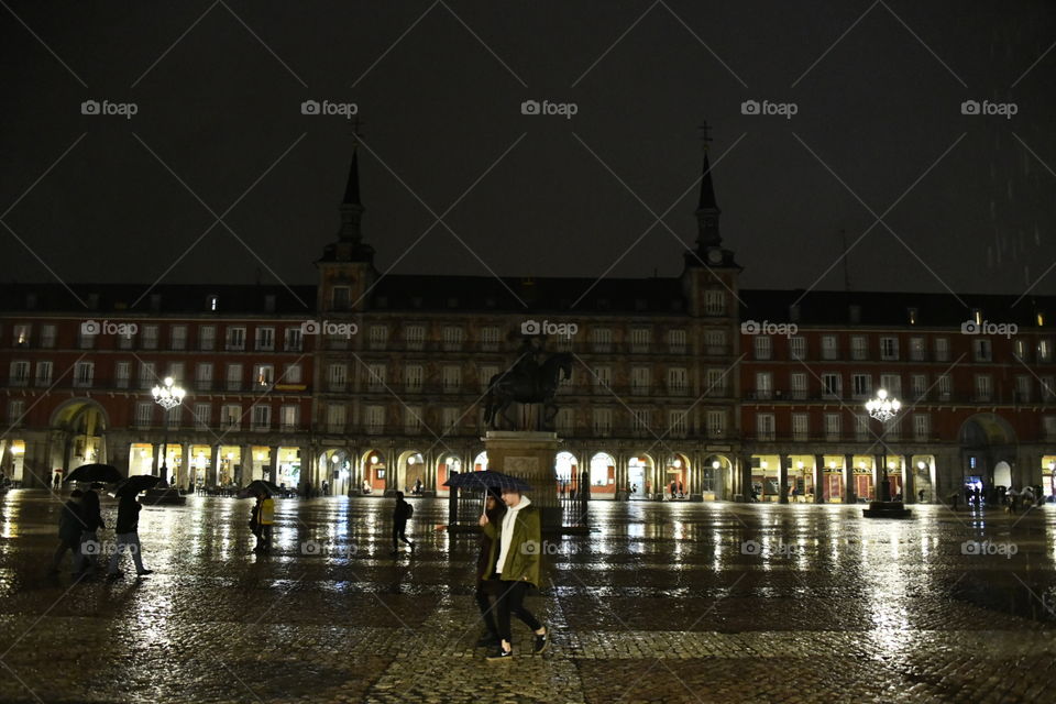 Día de lluvia, plaza Mayor, Madrid, ESpainspaña-Rainy Day, Plaza Mayor, Madrid