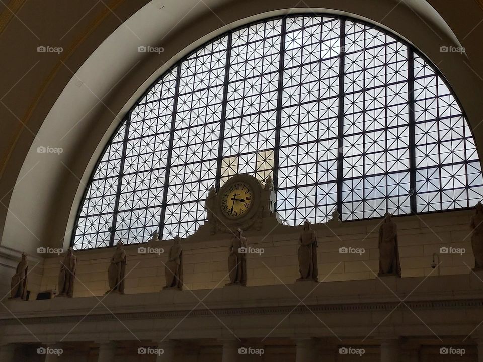 Union Station clock and windows