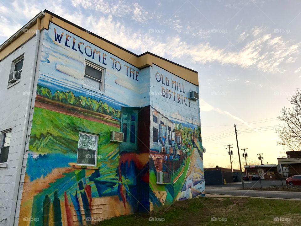 Old Mill District Welcome Painting on Building