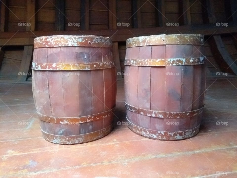 Two rustic barrels