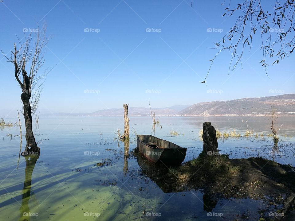 Fishing Boat on Er Hai Lake in Dali, Yunnan Province, China