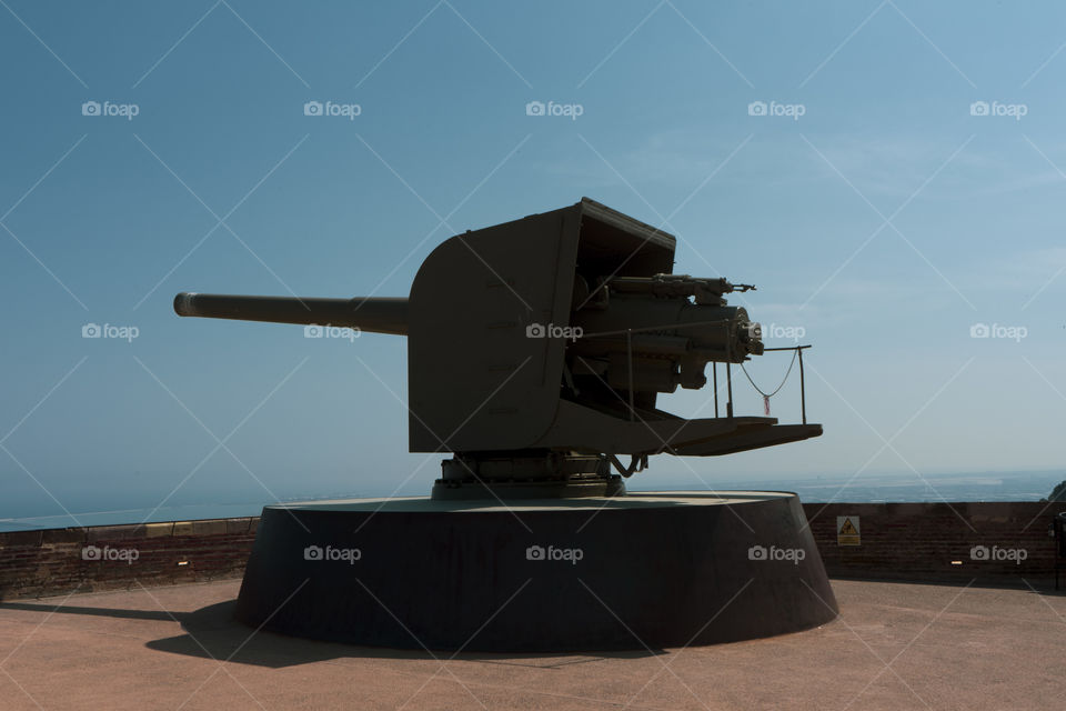 A cannon on the top of the montjuic in Barcelona. Dating back to the war years to protect the city and the port overlooking it.
