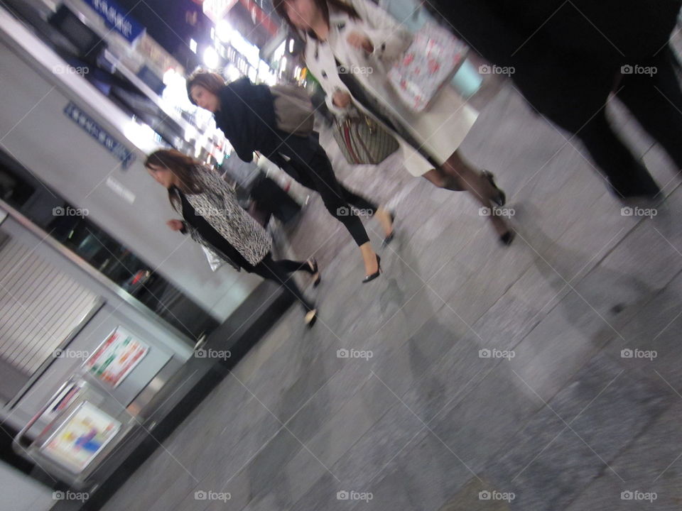 Fashionable Women Walking in Tokyo, Three Friends Out for the Night