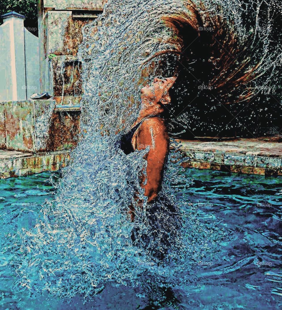 Woman In Pool, Woman Splashing Water, Sexy Woman In Pool, Hair Flip In Pool, Woman Doing A Hair Flip In Pool, Vacation Time, Summertime Fun 