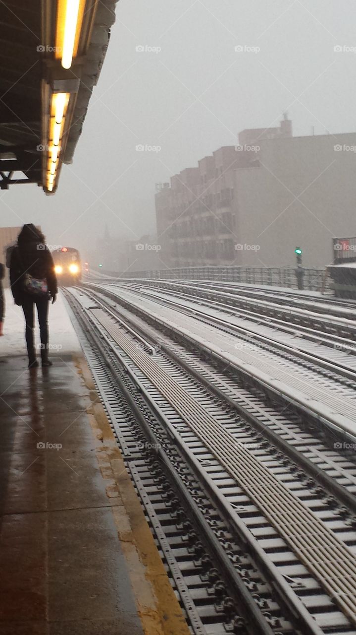 Waiting for Train in Snow
