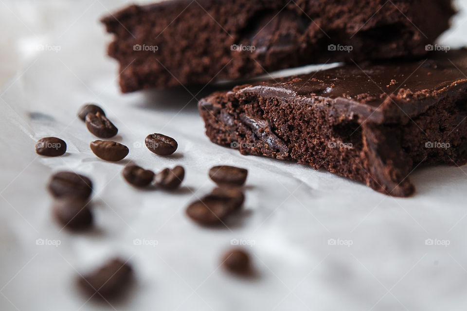 brownie with coffee  and cocoa