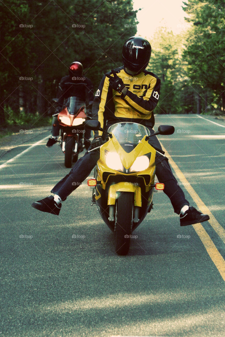 yellow bike forest driving by gene916