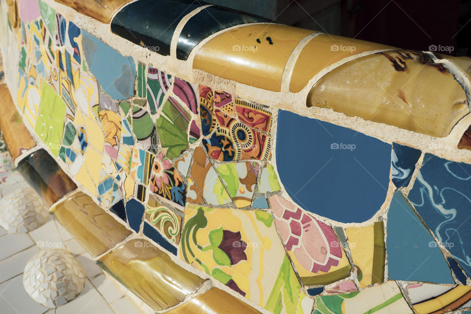 Antoni Gaudi's mosaics in Parc Guell are very colorful.
Even the stone columns are very particular.