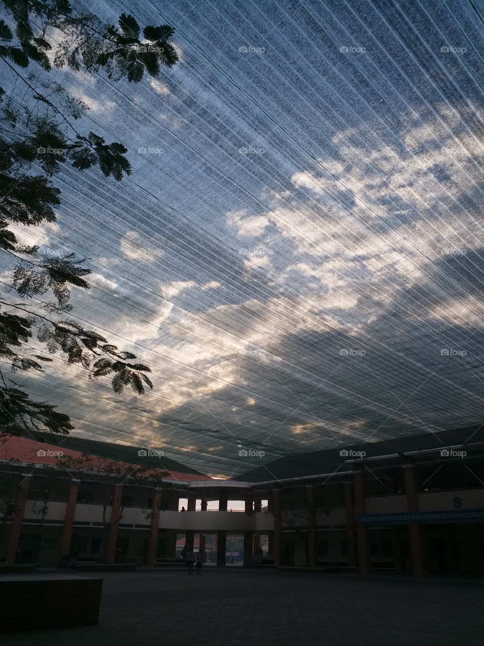 sunset over a high school