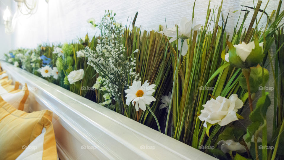 Interior decoration with grass and flower. decoration in restaurant