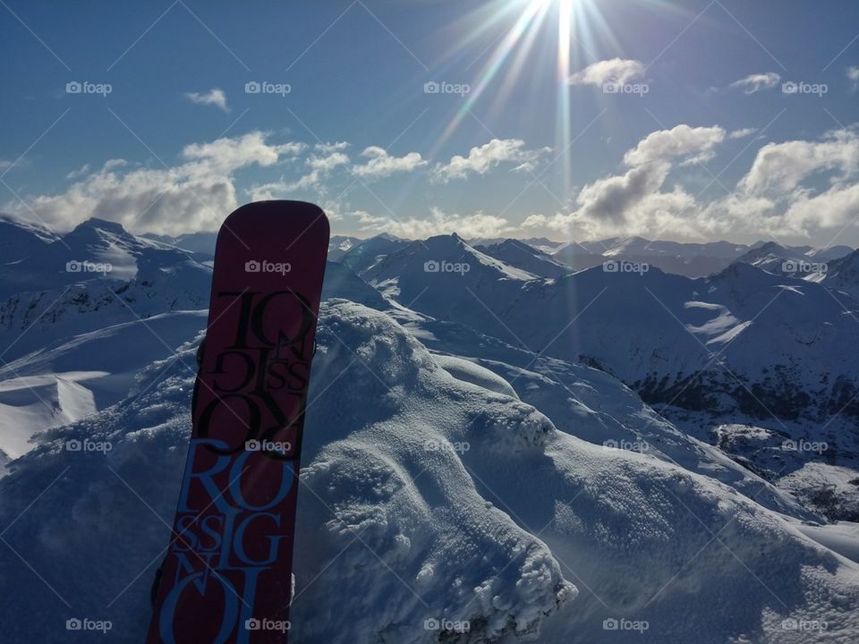 snowboard table and the mountains