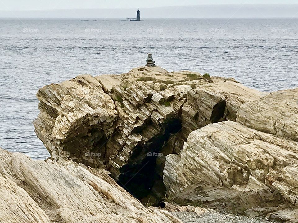 Ram’s Island Ledge Light in Casco Bay, Maine. View from Cape Elizabeth. June 1, 2018