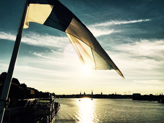 A farewell to Stockholm. Sunset view of Stockholm on the Finnish ferry boat