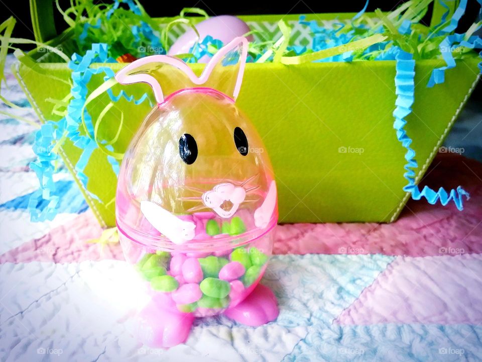 Pink & Green Plastic Bunny