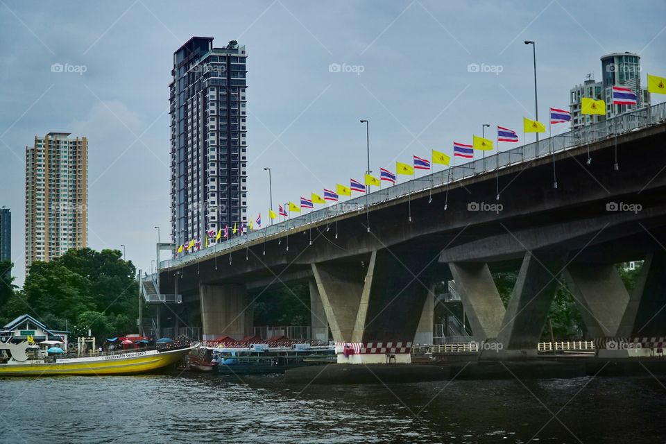 a bridge on chao phraya river bangkok thailand
