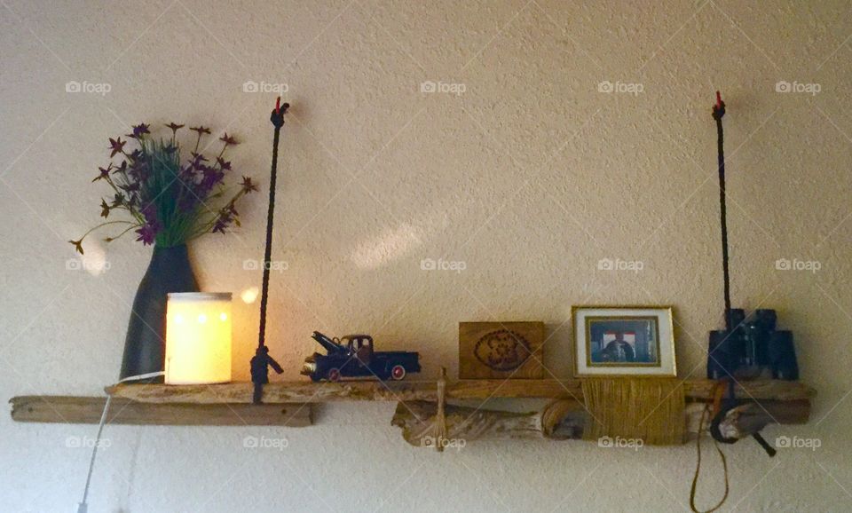 Driftwood shelves. 