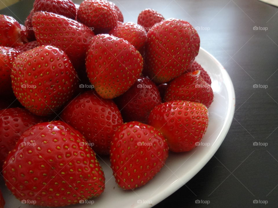 Close-up of strawberries in plate