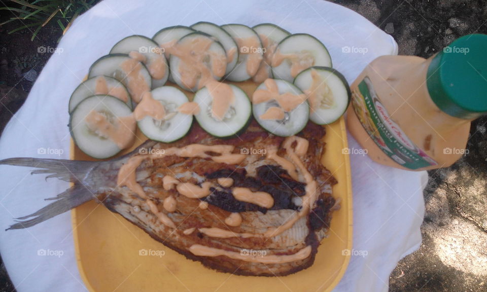 milk fish with cucumber dressing