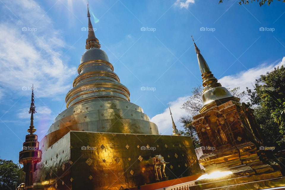 Beautiful golden stupas of Wat Phra Singh in Chiang Mai 