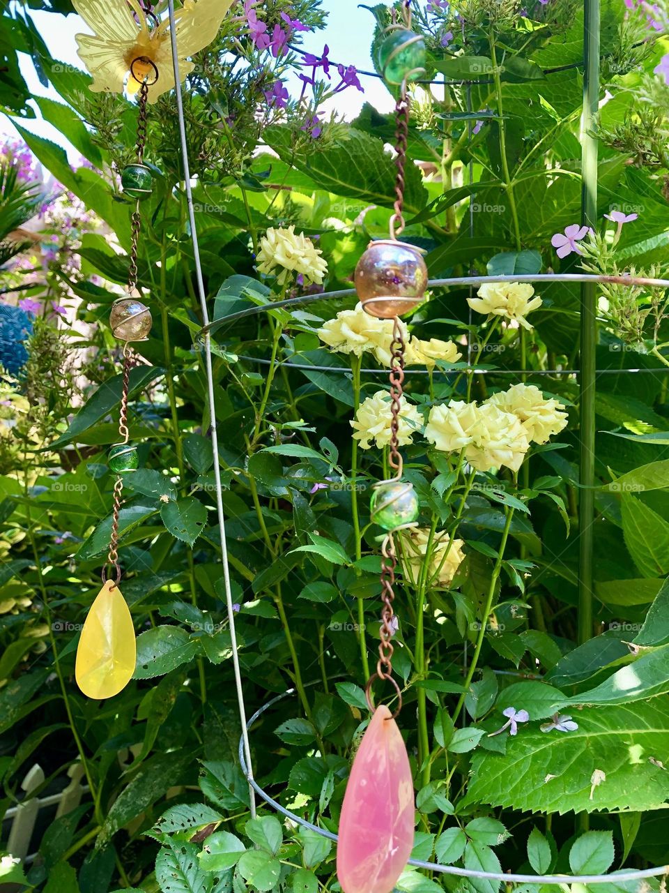 Yellow flowers with some garden decoration 