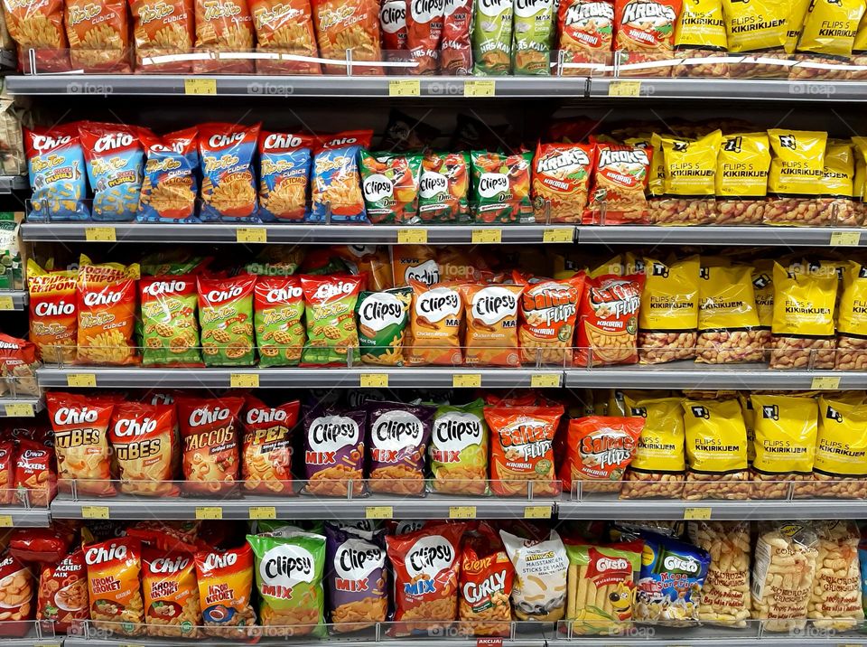 Lines of snacks in a store