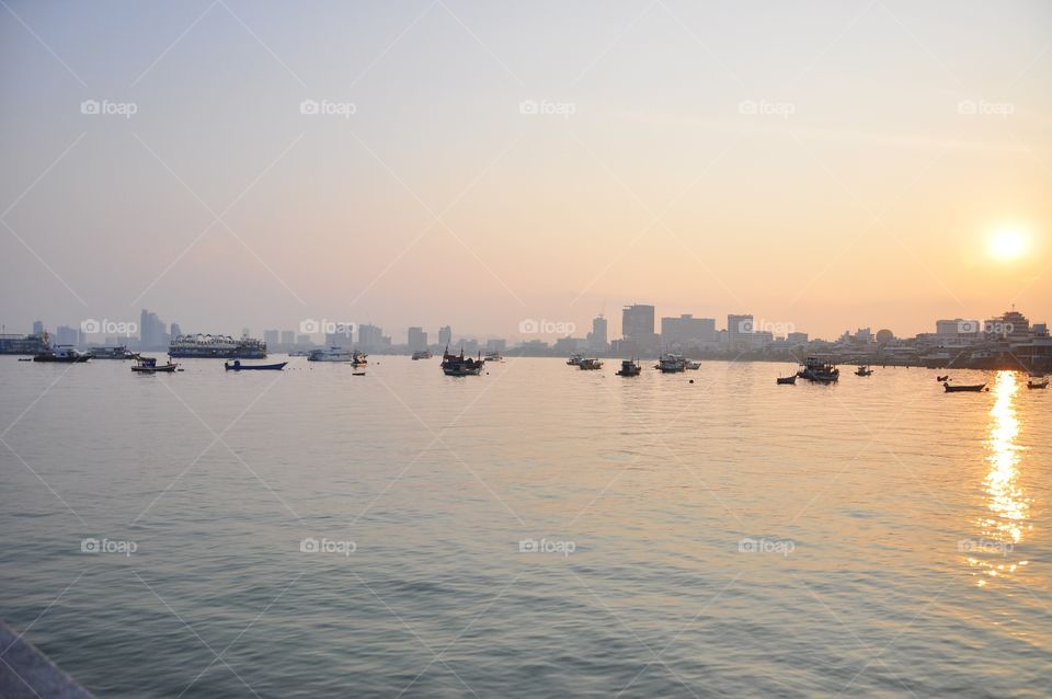 Water, City, Harbor, Sunset, Dawn