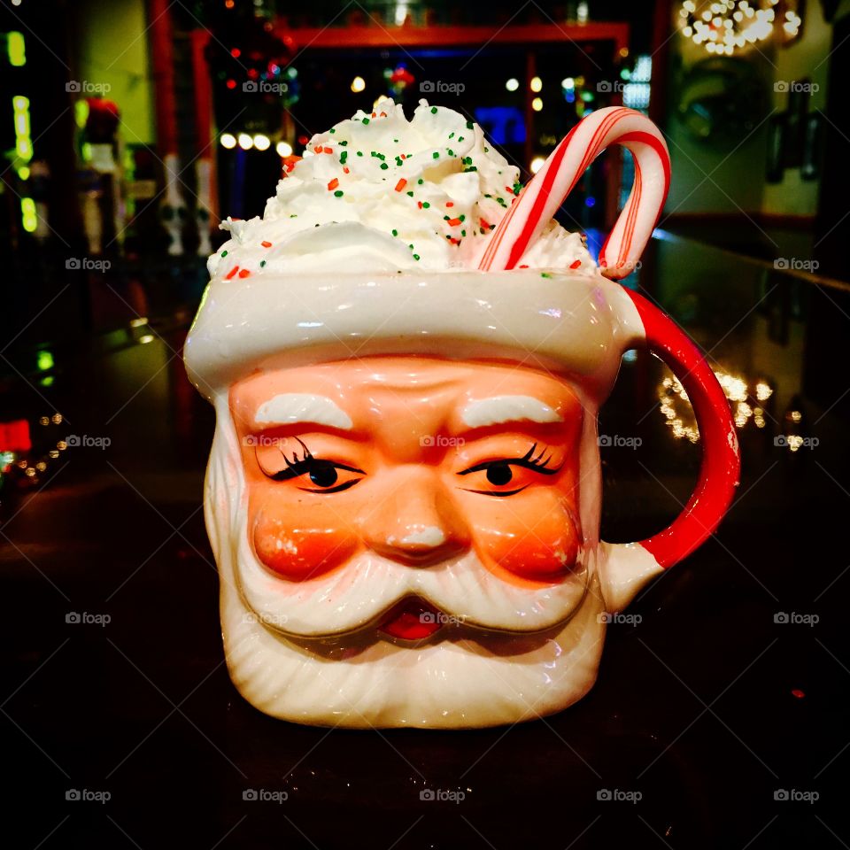 Holiday drink in Santa Mug