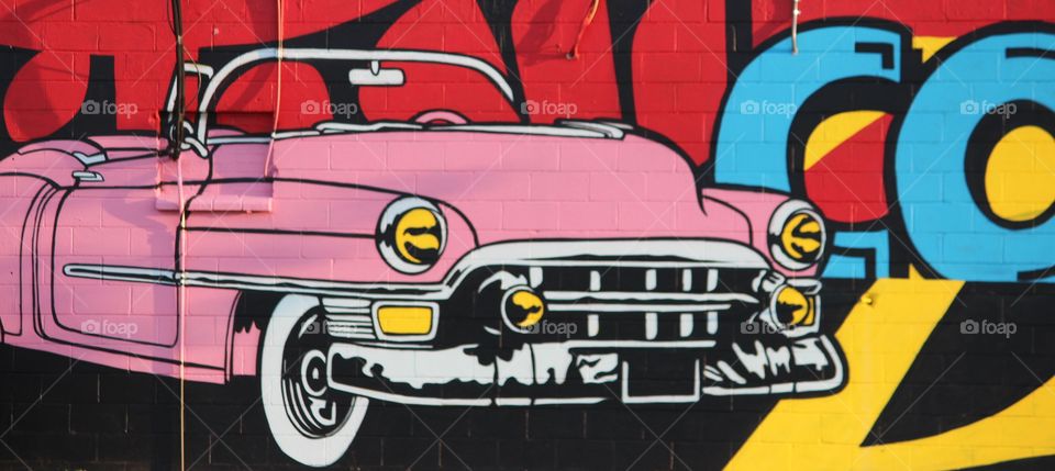 Pink Vintage Car Mural