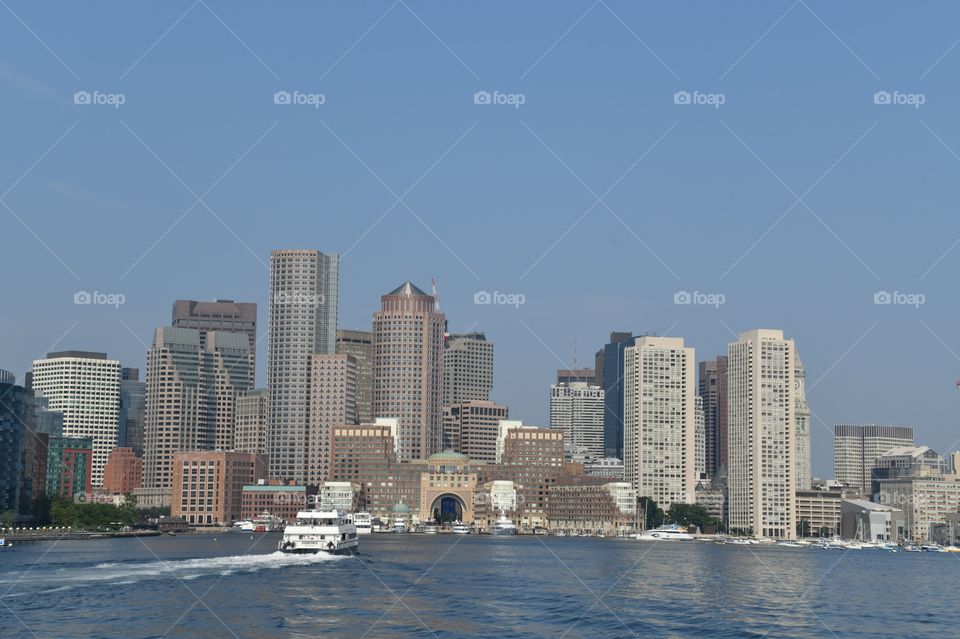 Boston Massachusetts skyline from Boston Harbor