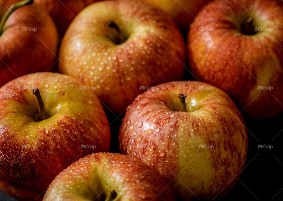 Elevated view of wet apples