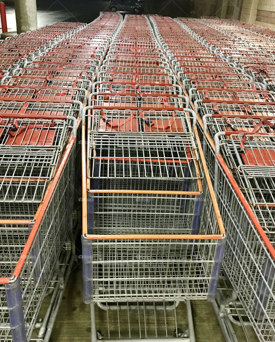 Sea of shopping carts stand outside grocery store
