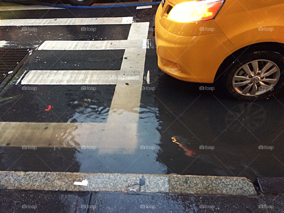 Water stands in the streets of Manhattan after heavy rainfall 