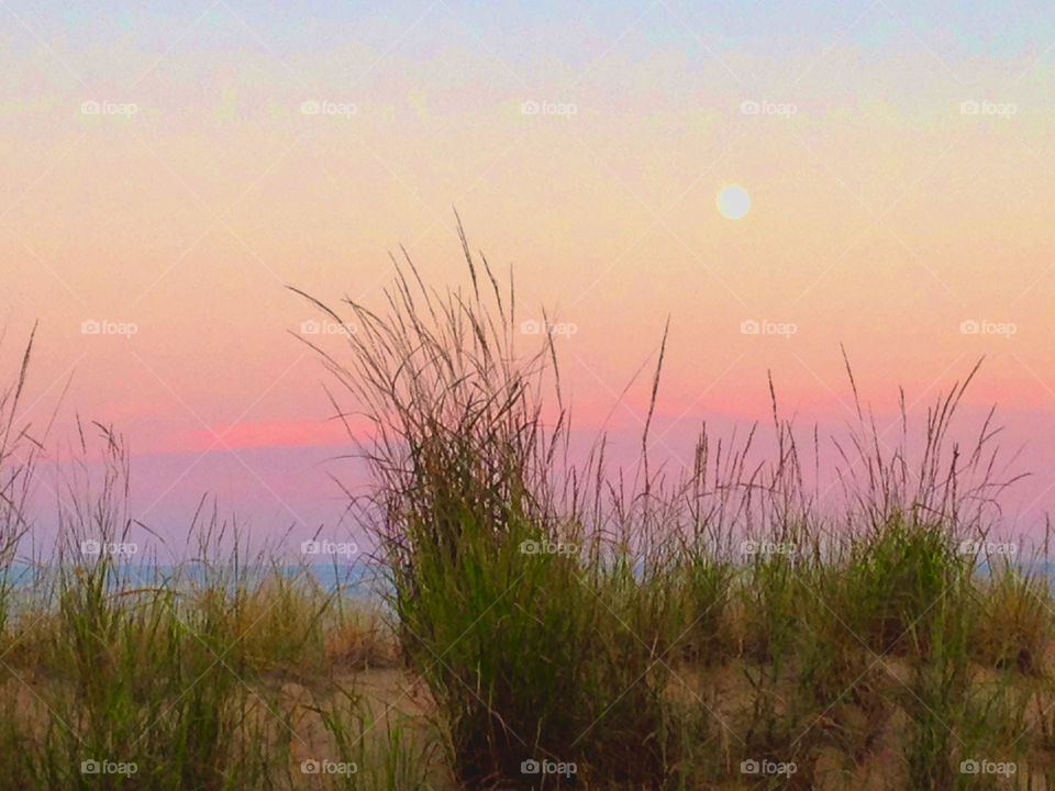 Sunset over dunes, Bethany Beach, Delaware 