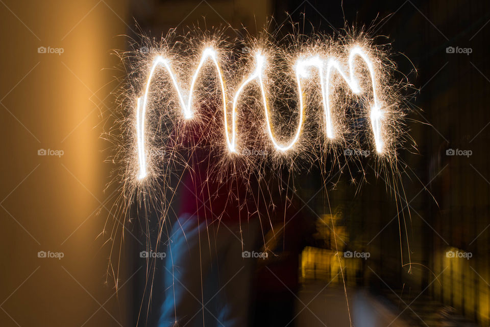 Mom text with fireworks