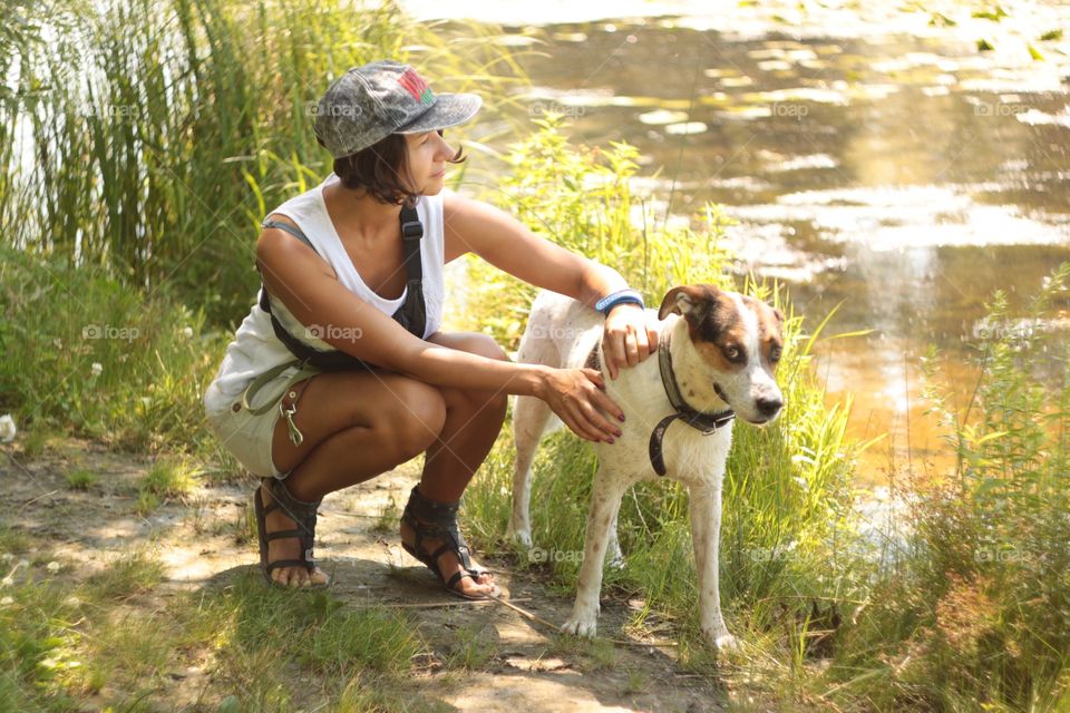 Girl with funny dog