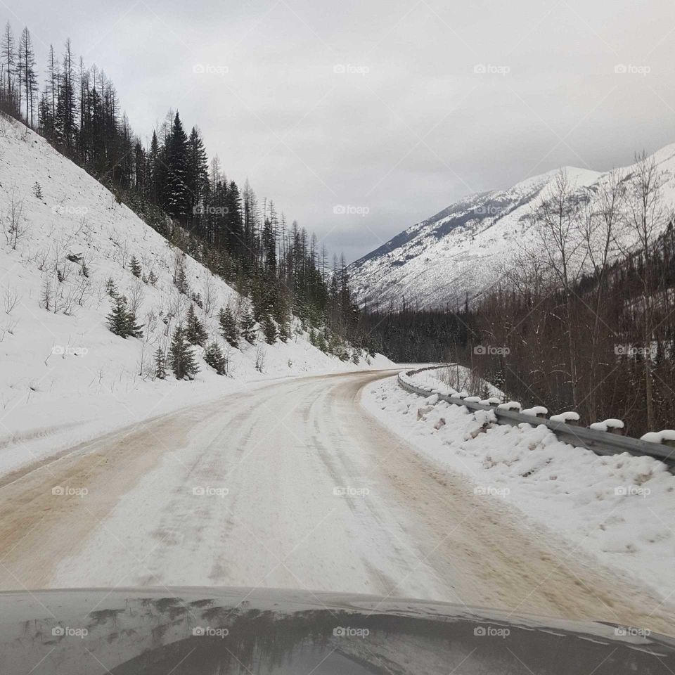 snow covered mountain road