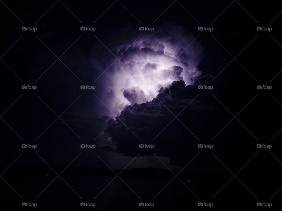Lightning Storm Over A Lake, NC, USA
