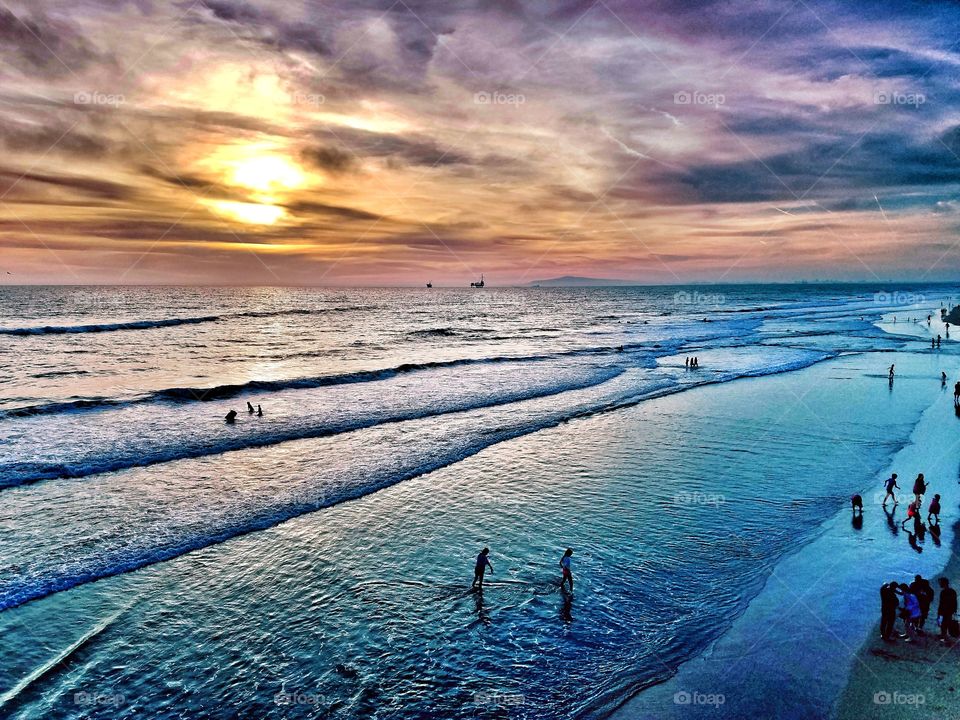 Huntington Beach at Sunset.