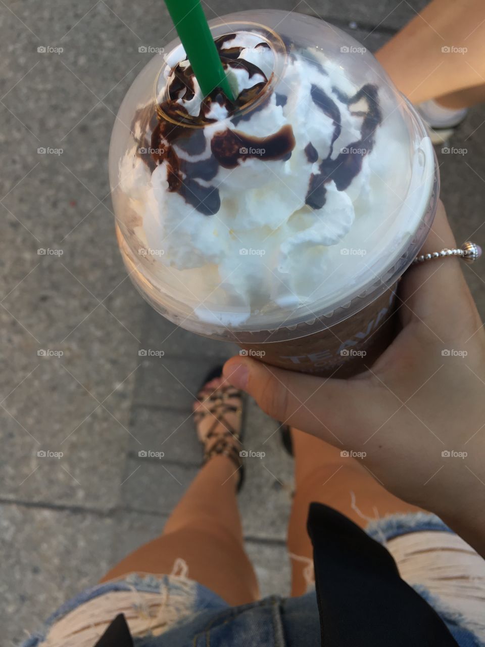 A java chip Frappuccino in the streets of Kleinburg.