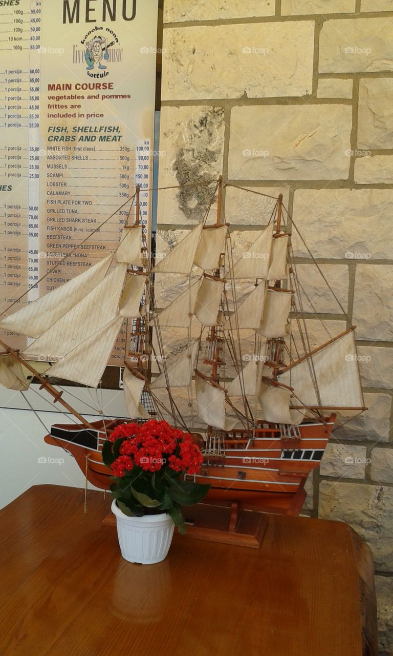 model ship on the table