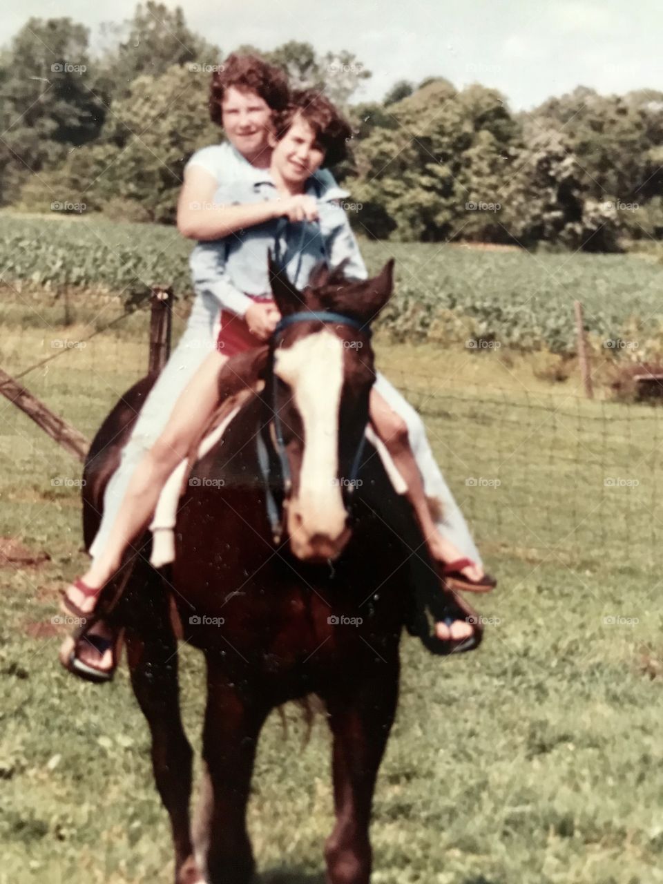 Sweet sisters love to ride family horse!!