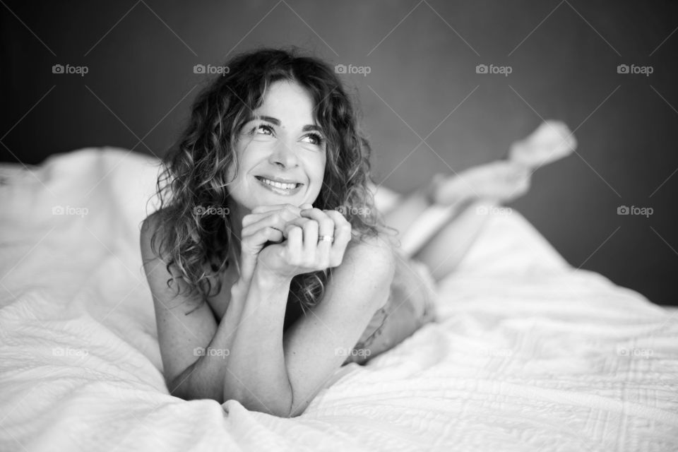 Bed, Bedroom, People, Monochrome, Portrait