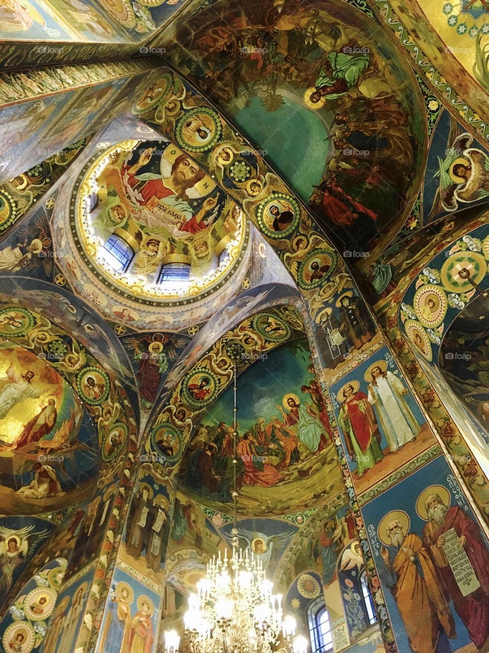 The vibrant mosaic ceiling of the Church of the Resurrection, Saint Petersburg, Russia 
